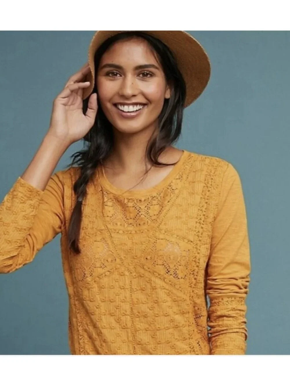 Anthropologie Eze Sur Mer Gold Piana Eyelet Top 100% Cotton Size L $78 NWT New